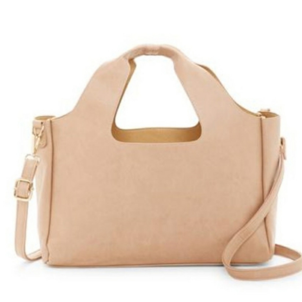 Beige/Brown Faux Suede & Leather Hobo